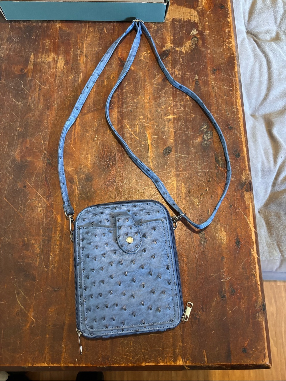Blue Ostrich-Texture Crossbody Phone Bag - Unbranded